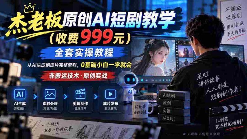 (20254期)杰老板原创AI短剧教学(收费999元),全套实操教程,0基础小白一学就会,非搬运技术-有道网创