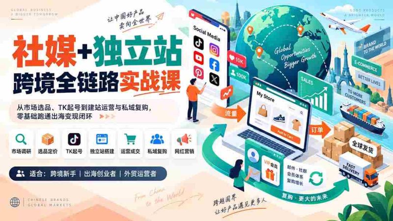 (20361期)社媒+独立站跨境全链路实战课:从市场选品、TK起号到建站运营与私域复购,零基础跑通出海变现闭环-有道网创
