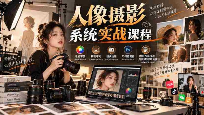 深度解析】人像摄影全攻略：色彩美学、构图布光技巧、镜头操作秘籍，PS后期精修调色，作品创作与自媒体运营一网打尽-有道网创