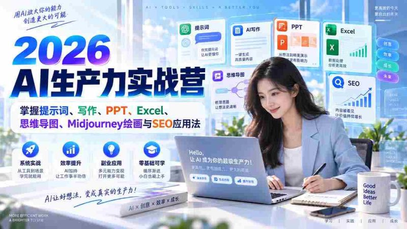 （20307期）2026AI生产力实战营：掌握提示词、写作、PPT、Excel、思维导图、Midjourney绘画与SEO应用法-有道网创