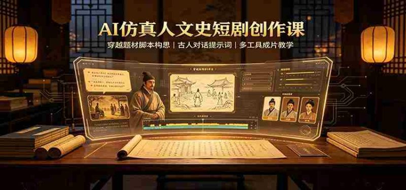 AI仿真人文史短剧创作课:穿越题材脚本构思,古人对话提示词,多工具成片教学-有道网创