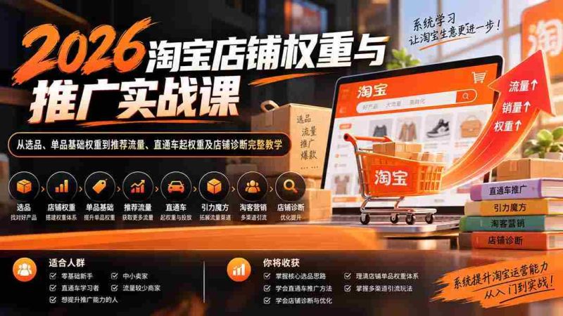 2026淘宝店铺权重与推广实战课:从选品、单品基础权重到推荐流量、直通车起权重及店铺诊断完整教学-有道网创