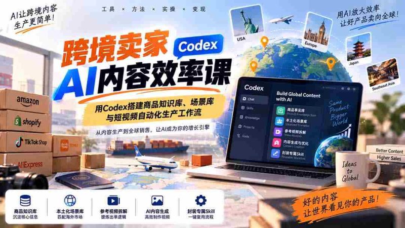 跨境卖家AI内容效率课:用Codex搭建商品知识库、场景库与短视频自动化生产工作流-有道网创