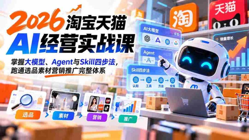 【无水印】2026淘宝天猫AI经营实战课:掌握大模型、Agent与Skill四步法,跑通选品素材营销推广完整体系-有道网创