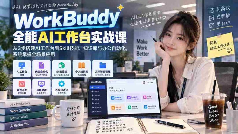 WorkBuddy全能AI工作台实战课:从3步搭建AI工作台到Skill技能、知识库与办公自动化,系统掌握全场景应用-有道网创