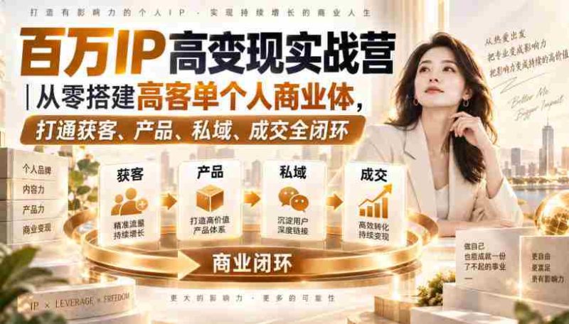百万IP高变现实战营|从零搭建高客单个人商业体,打通获客、产品、私域、成交全闭环-有道网创