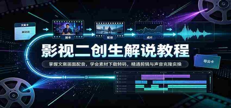 影视二创解说教程:掌握文案画面配音,学会素材下载转码,精通剪辑与声音克隆实操-有道网创