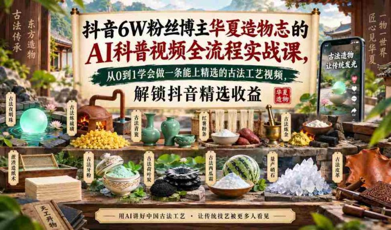 揭秘:抖音红人华夏造物志带你AI实操,打造爆款古法工艺短视频,轻松解锁抖音精选收益通道-有道网创