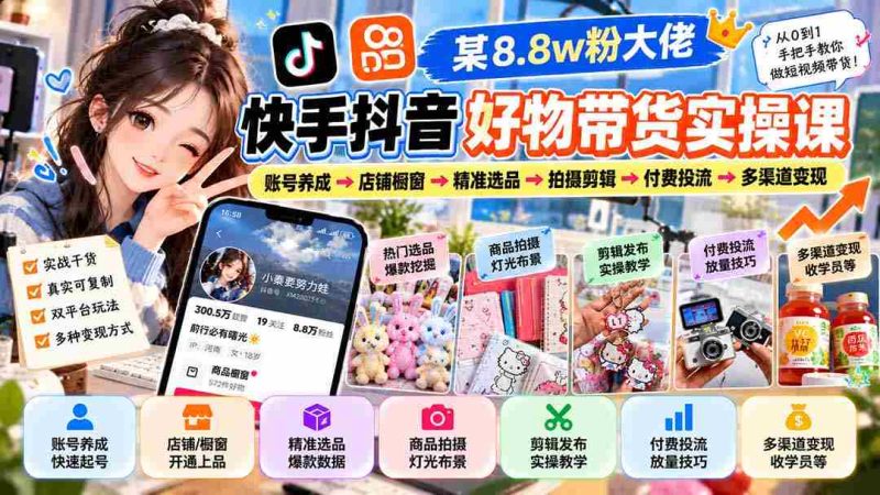 揭秘网红带货达人秘籍:从粉丝突破8.8万到多渠道盈利,快手抖音好物带货实战全攻略!-有道网创