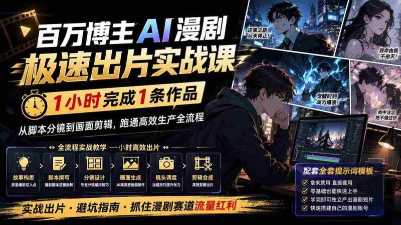 (20173期)百万博主AI漫剧极速出片实战课:1小时产出条作品,从脚本分镜到画面剪辑,跑通高效生产全流程-有道网创