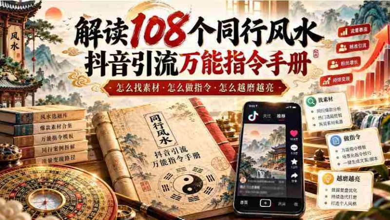 揭秘108招抖音风水引流秘籍:素材搜集攻略、指令制作技巧,让你的内容光芒四射【手册-有道网创