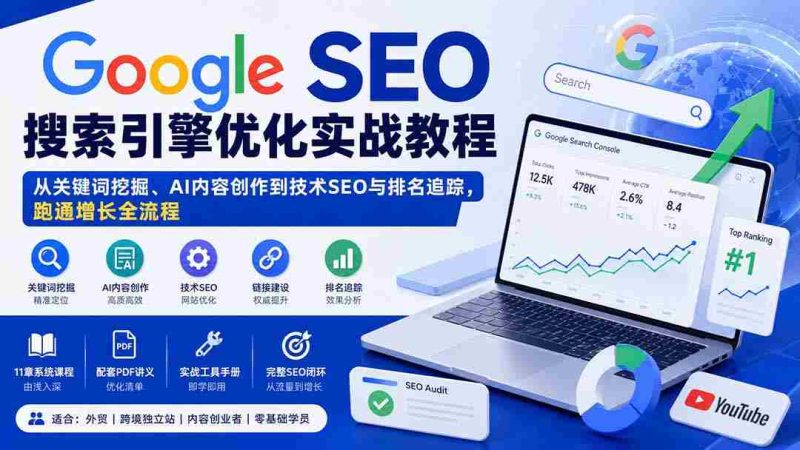 (20241期)Google SEO搜索引擎优化实战教程:从关键词挖掘、AI内容创作到技术SEO与排名追踪,跑通增长全流程-有道网创