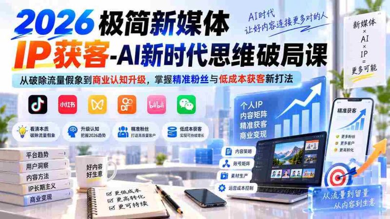 （20272期）2026极简新媒体IP获客-AI新时代思维破局课：从破除流量假象到商业认知升级，掌握精准粉丝与低成本获客新打法-有道网创