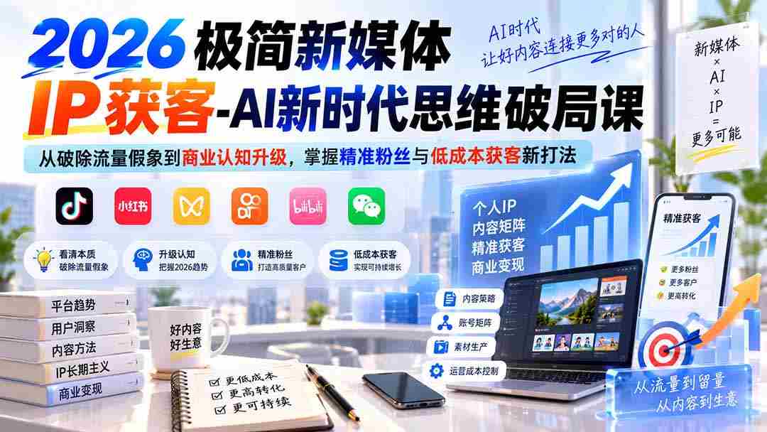 （20272期）2026极简新媒体IP获客-AI新时代思维破局课：从破除流量假象到商业认知升级，掌握精准粉丝与低成本获客新打法-有道网创