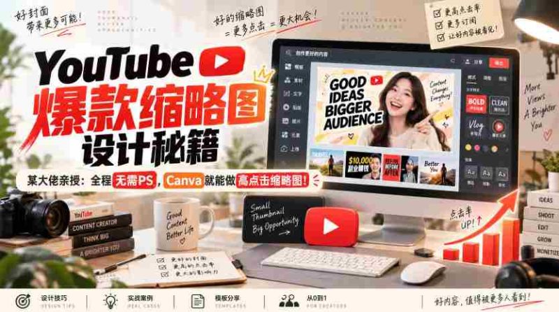 YouTube爆款缩略图设计秘籍,某油管大佬(610万订阅者)亲授,全程无需PS,Canva就能做高点击缩略图!【原创双语字幕】-有道网创