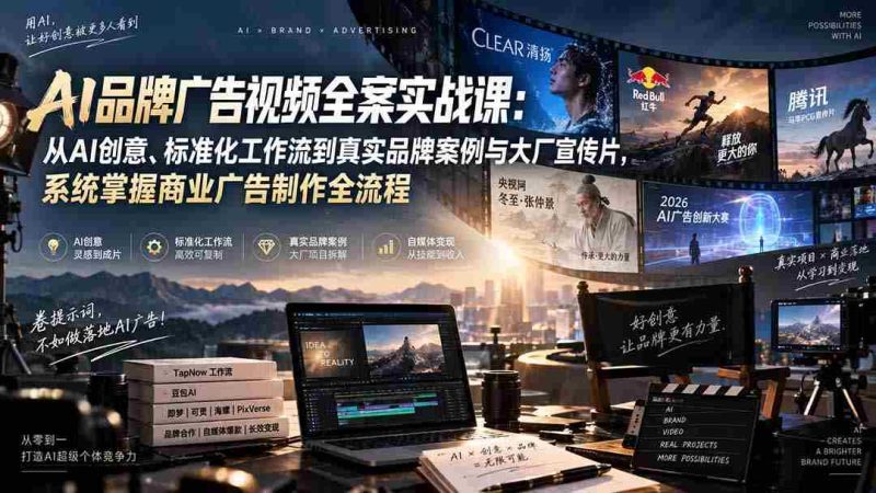 AI品牌广告视频全案实战课:从AI创意、标准化工作流到真实品牌案例与大厂宣传片,系统掌握商业广告制作全流程-有道网创