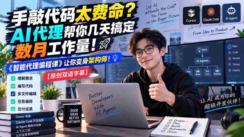 (20286期)手敲代码太费命?AI 代理帮你几天搞定数月工作量!《智能代理编程课》让你变身架构师-有道网创