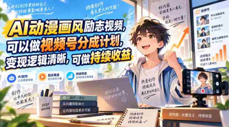 AI动漫画风励志视频,可以做视频号分成计划,变现逻辑清晰,可做持续收益-有道网创