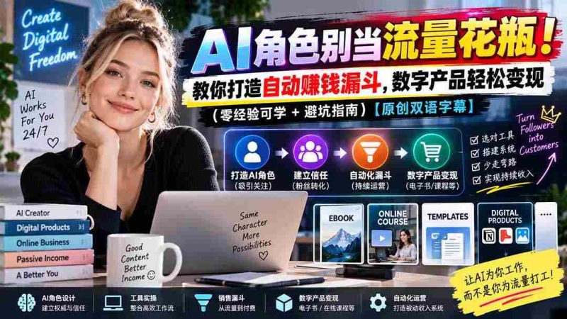 AI角色别当流量花瓶！教你打造自动赚钱漏斗，数字产品轻松变现（零经验可学+避坑指南）【原创双语字幕】-有道网创