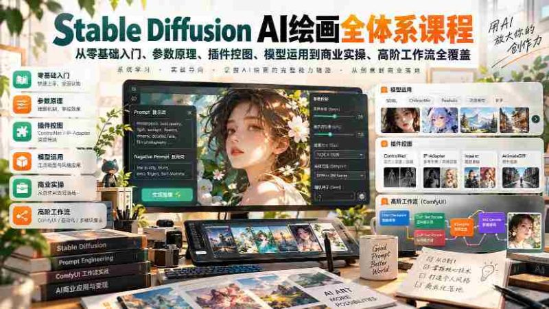 一站式掌握】零基础学Stable Diffusion AI绘画,全面覆盖参数原理、插件操控、模型应用及商业实战技巧-有道网创