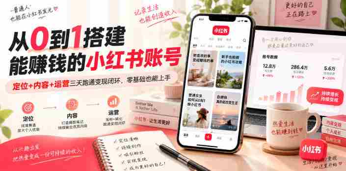 从0到1搭建能賺钱的小红书账号，定位+内容+运营三天跑通变现闭环-有道网创