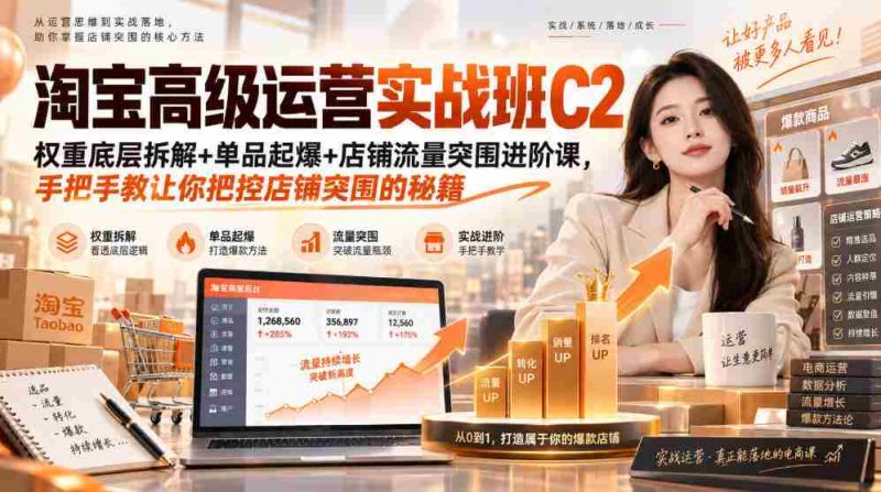 淘宝高级运营实战班C2|权重底层拆解+单品起爆+店铺流量突围进阶课,手把手教让你把控店铺突围的秘籍-有道网创