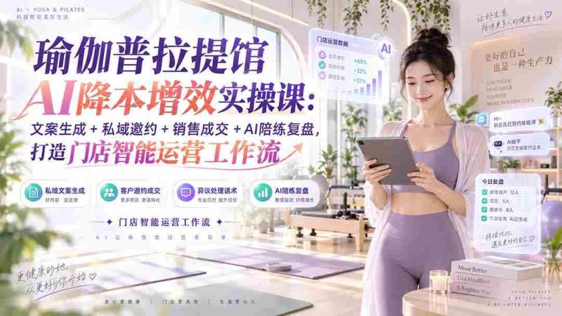 (20340期)瑜伽普拉提馆AI降本增效实操课:文案生成+私域邀约+销售成交+AI陪练复盘,打造门店智能运营工作流-有道网创