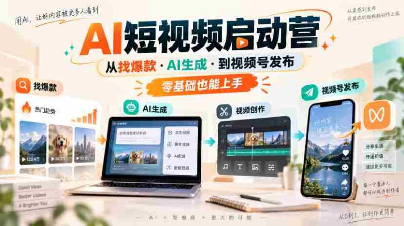 AI短视频启动营,从找爆款·AI生成·到视频号发布,零基础也能上手-有道网创