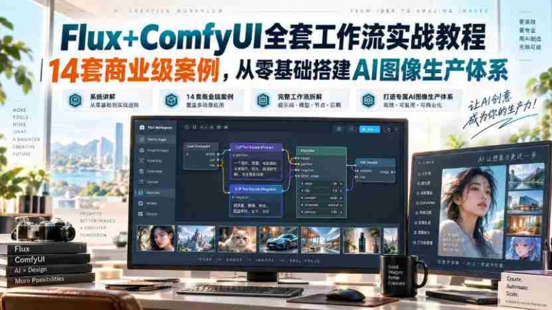Flux+ComfyUI全套工作流实战教程|14套商业级案例,从零基础搭建AI图像生产体系-有道网创