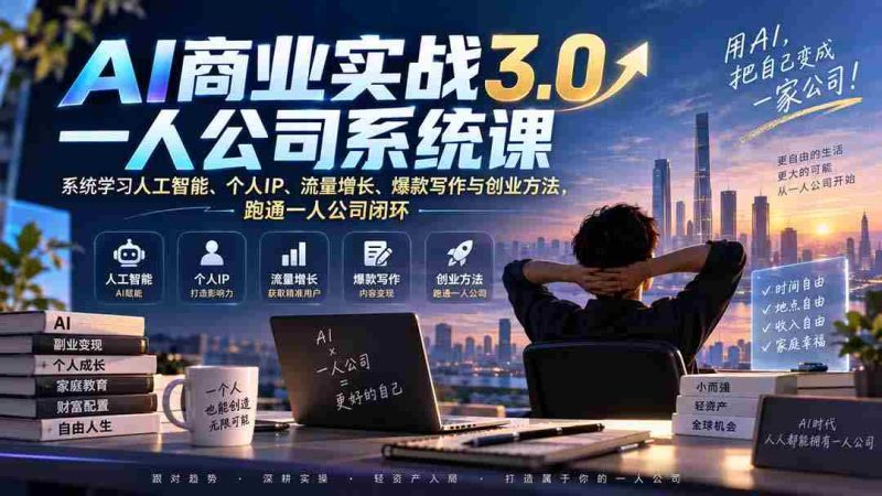 (20249期)AI商业实战3.0一人公司系统课:系统学习人工智能、个人IP、流量增长、爆款写作与创业方法,跑通一人公司闭环-有道网创