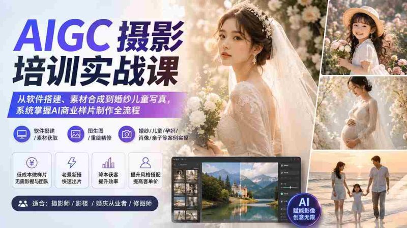 (20161期)AIGC摄影培训实战课:从软件搭建、素材合成到婚纱儿童写真,系统掌握AI商业样片制作全流程-有道网创