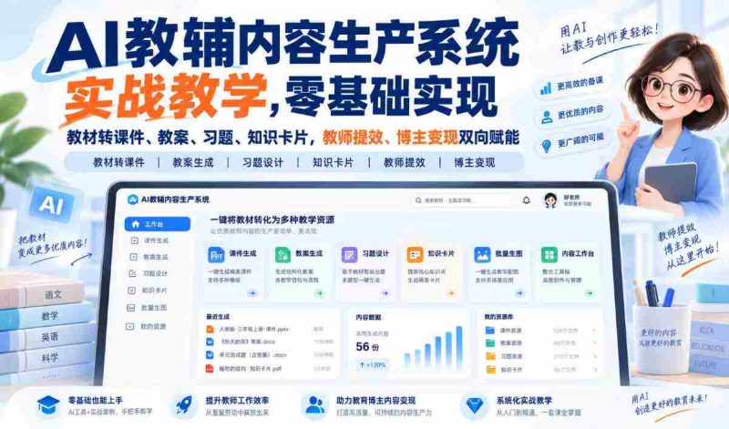 人工智能辅助教材转化神器,从零开始打造课件、教案、习题与知识卡片,助力教师提升效率,博主实现盈利,双赢之道!-有道网创