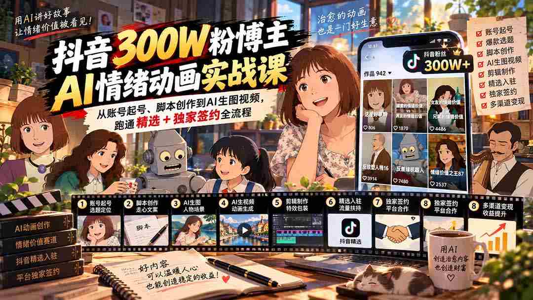 抖音百万粉丝达人揭秘：AI情绪动画制作全攻略，涵盖账号运营、剧本编写及AI生成视频，解锁精选内容与独家签约之道-有道网创