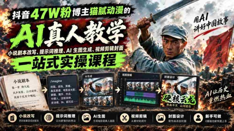 揭秘抖音47万粉丝达人猫腻动漫:AI真人漫剧制作全攻略,从剧本改写到视频剪辑,一网打尽!-有道网创