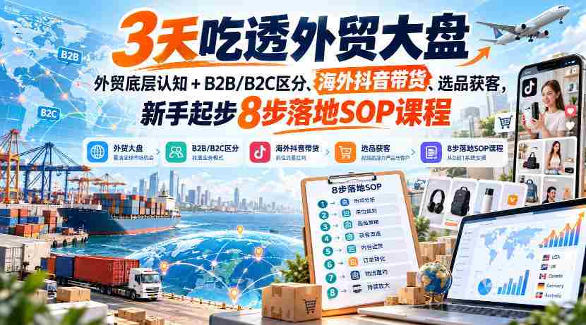 快速掌握外贸全貌：新手入门8招，深度解析B2B/B2C差异、抖音跨境销售、精准选品策略-有道网创