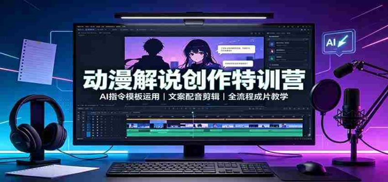 动漫解说创作特训营:AI指令模板运用,文案配音剪辑,全流程成片教学-有道网创