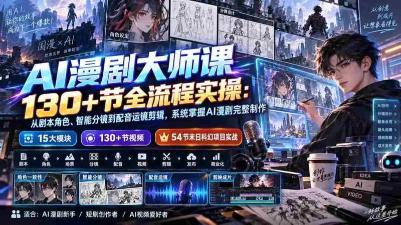 (20326期)AI漫剧大师课130+节全流程实操:从剧本角色、智能分镜到配音运镜剪辑,系统掌握AI漫剧完整制作-有道网创