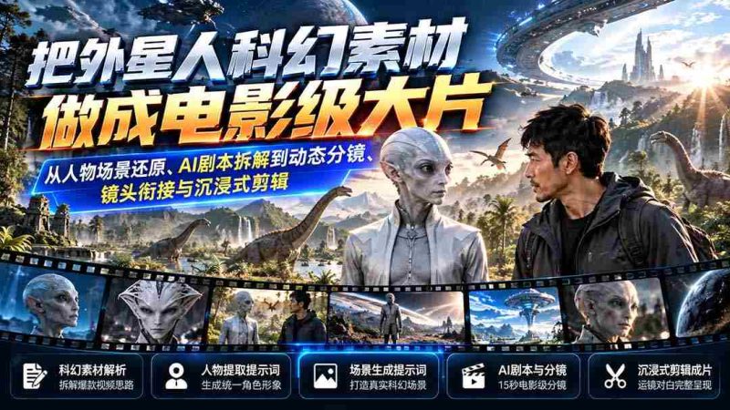 将科幻外星人元素打造成为电影巨制:全方位重现角色与场景、AI剧本剖析、动态分镜制作、镜头过渡与沉浸式剪辑技艺-有道网创