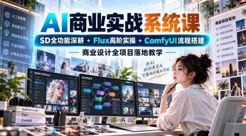 AI商业实战课程全解析:深度挖掘SD全功能,精进掌握Flux高阶技巧,Comfyui流程轻松搭建,助力商业设计项目成功落地-有道网创