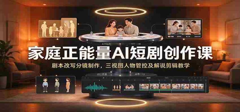 家庭正能量AI短剧创作课:剧本改写分镜制作,三视图人物管控及解说剪辑教学-有道网创