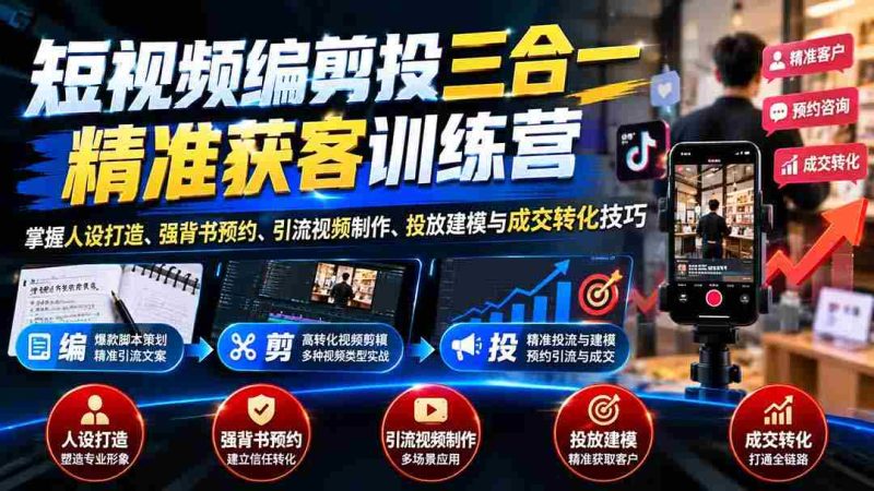 短视频一体化运营课程:一网打尽人物塑造、权威预约、吸粉视频创作、投放策略与销售转化艺术-有道网创