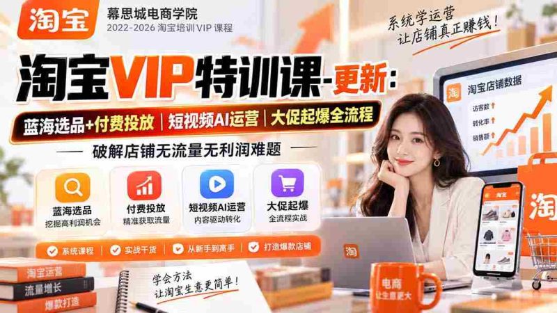揭秘淘宝VIP独家课程:1016版全攻略!掌握蓝海选品与精准投放,短视频AI运营大揭秘,助力大促全流程,轻松解决店铺流量与盈利困境-有道网创
