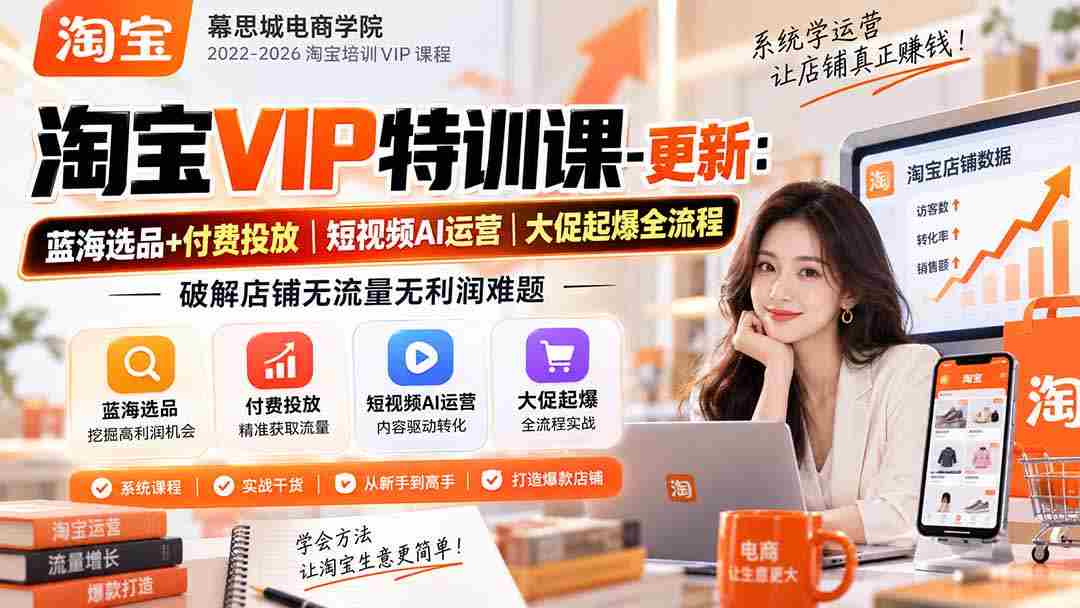揭秘淘宝VIP独家课程：1016版全攻略！掌握蓝海选品与精准投放，短视频AI运营大揭秘，助力大促全流程，轻松解决店铺流量与盈利困境-有道网创