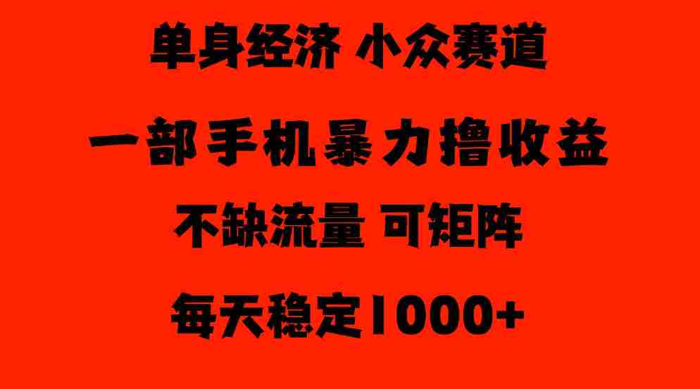 26年暴力单身经济,稳定日入500-1k,不缺流量,流量极大,冷门小众赛道,门槛低小白轻松上手【揭秘】