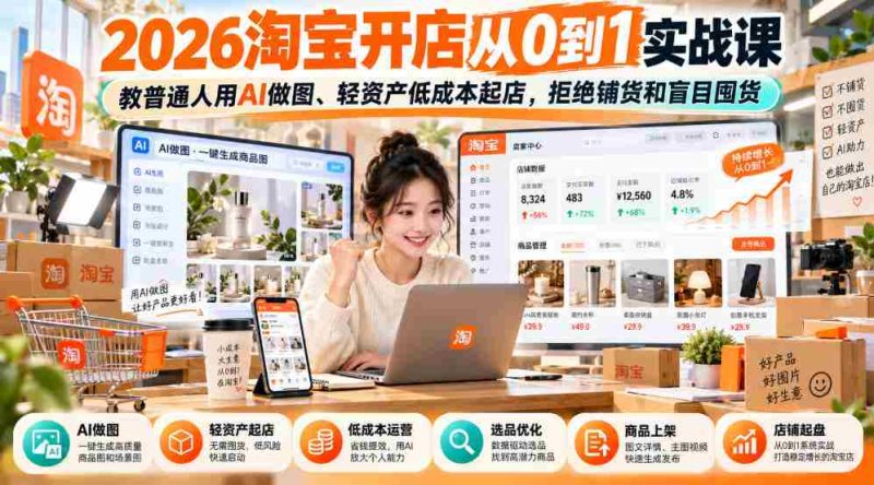 2026年淘宝创业攻略:零基础AI绘图技巧,轻松资产起步,告别铺货囤货误区-有道网创