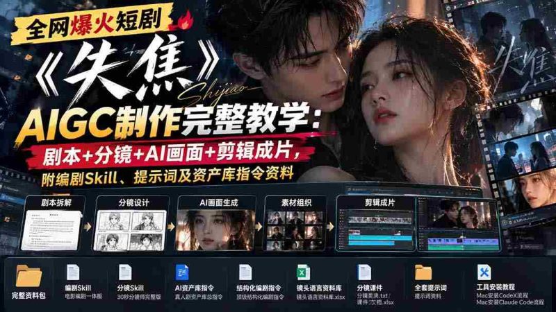 失焦》短剧全网热议,揭秘AIGC制作全过程:剧本创作到剪辑成片,附赠编剧技巧与AI指令指南-有道网创