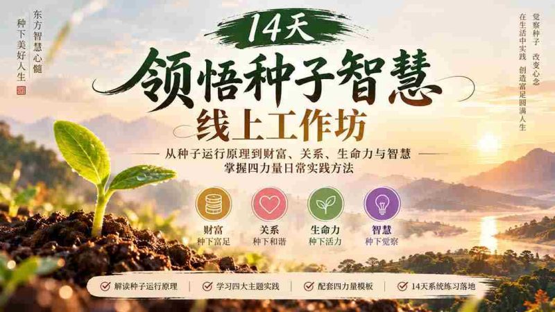 14天领悟种子智慧线上工作坊|从种子运行原理到财富、关系、生命力与智慧,掌握四力量日常实践方法-有道网创