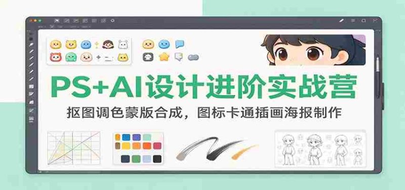 PS+AI设计进阶实战营:抠图调色蒙版合成,图标卡通插画海报制作-有道网创