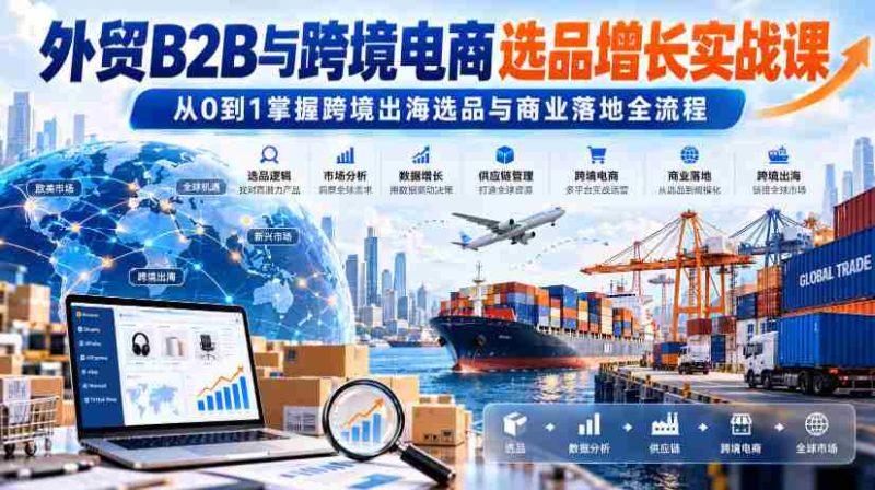 外贸B2B与跨境电商产品挑选策略深度研修班:零基础入门,精通跨境贸易选品及市场布局技巧-有道网创