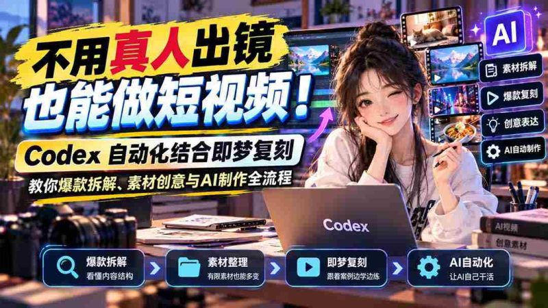 不用真人出镜也能做短视频!Codex自动化结合即梦复刻,教你爆款拆解、素材创意与AI制作全流程-有道网创
